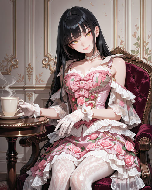 Pink lace tiered dress by luxiaoai on Tensor.Art