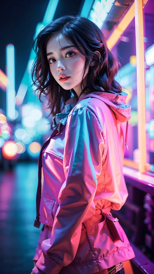 赛博霓虹灯背景美女 by 一念 on Tensor.Art