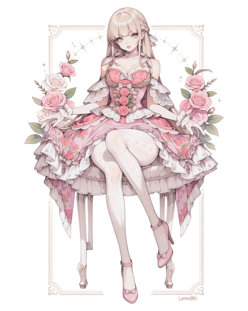 Pink lace tiered dress by luxiaoai on Tensor.Art