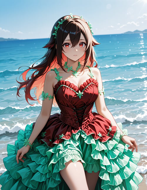 Into The Sea Neon Frilled High Low Dress by EroBytes on Tensor.Art