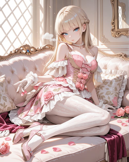 Pink lace tiered dress by luxiaoai on Tensor.Art