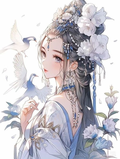 花鸟装饰风美女 by ai老头 on Tensor.Art