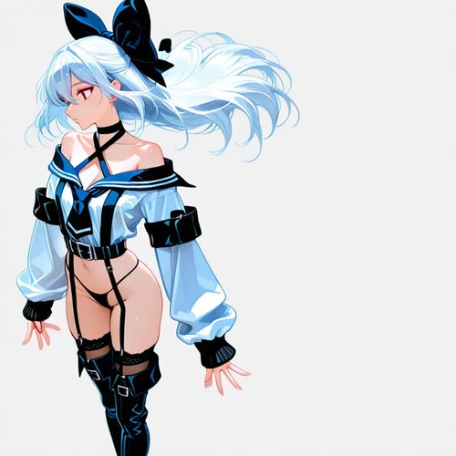 Off-shoulder sailor uniform with garter thigh-high by reprinter on Tensor.Art
