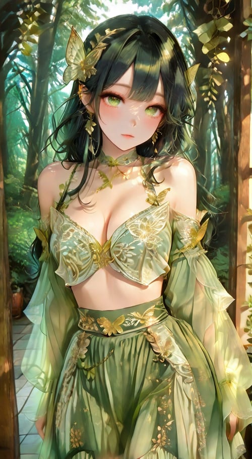 Sage Green Gold Embroidery Fairy Elf Outfit by miaomiao on Tensor.Art