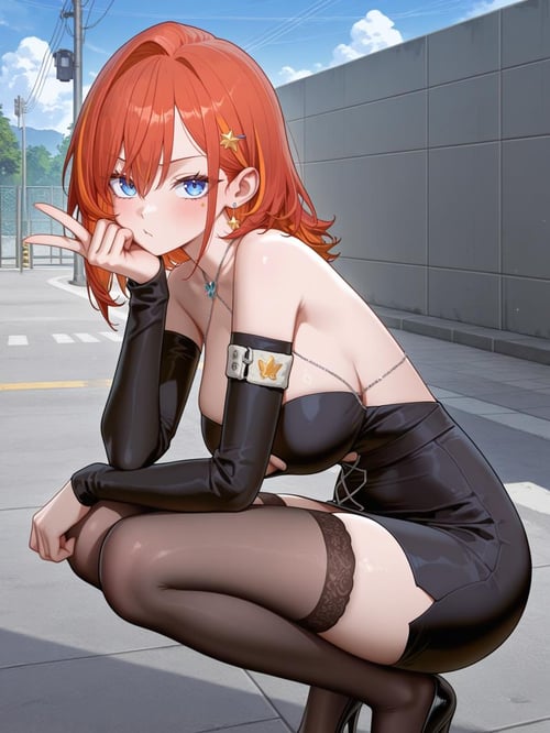Black Side Cutout Dress by alae on Tensor.Art