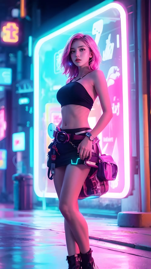 赛博霓虹灯背景美女 by 一念 on Tensor.Art