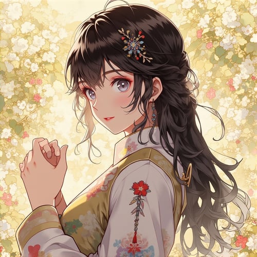 花鸟装饰风美女 by ai老头 on Tensor.Art