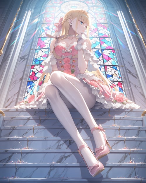 Pink lace tiered dress by luxiaoai on Tensor.Art