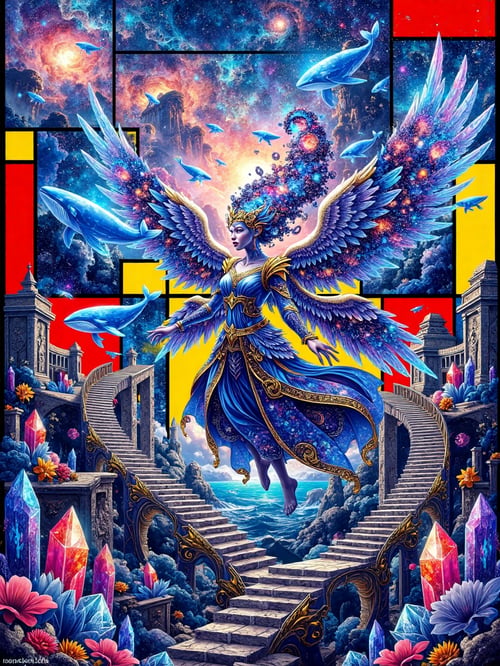 Cosmic Stained Glass Angel by Alvin Art on Tensor.Art