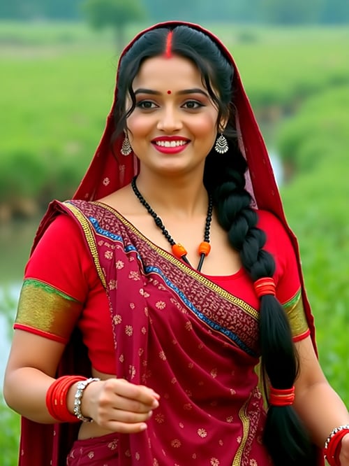 Maroon Colour Sadiya by Snigdha on Tensor.Art