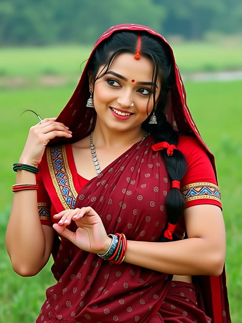 Maroon Colour Sadiya by Snigdha on Tensor.Art