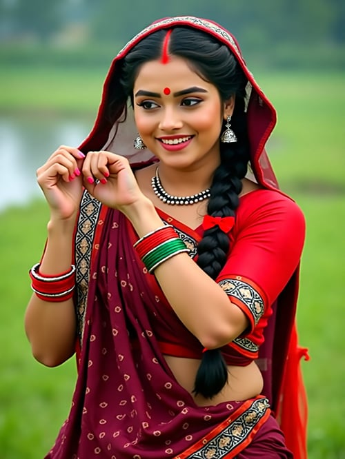 Maroon Colour Sadiya by Snigdha on Tensor.Art