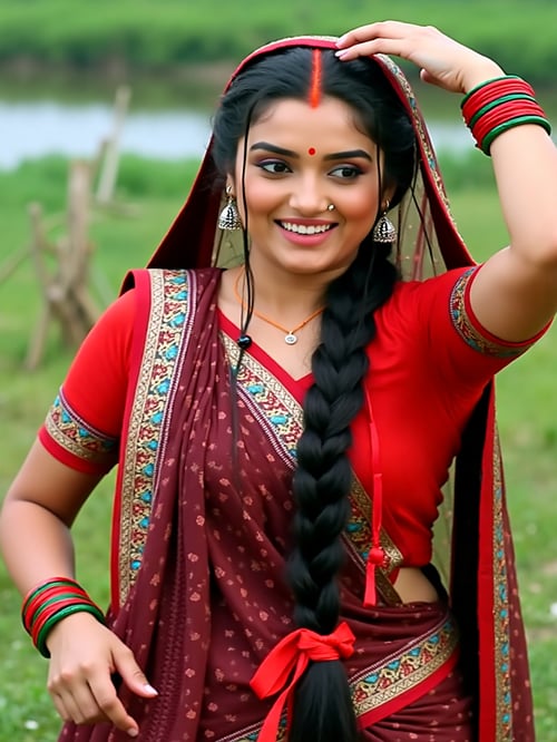 Maroon Colour Sadiya by Snigdha on Tensor.Art