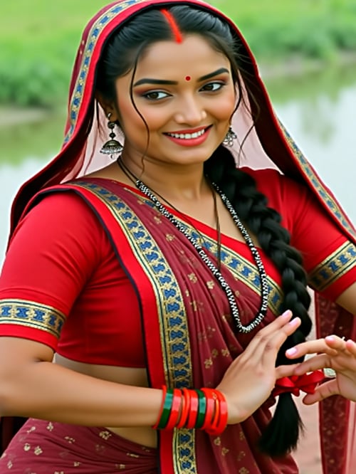 Maroon Colour Sadiya by Snigdha on Tensor.Art