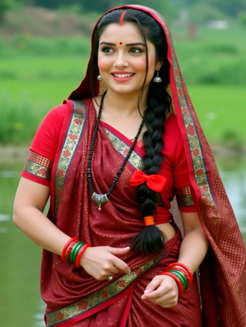 Maroon Colour Sadiya by Snigdha on Tensor.Art