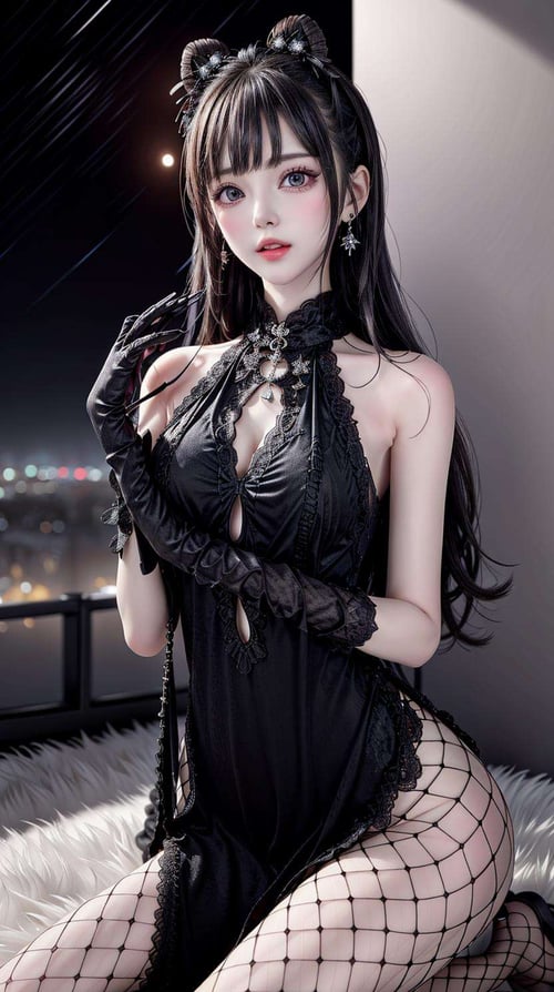 Black velvet cheongsam by 涂涂画图画 on Tensor.Art