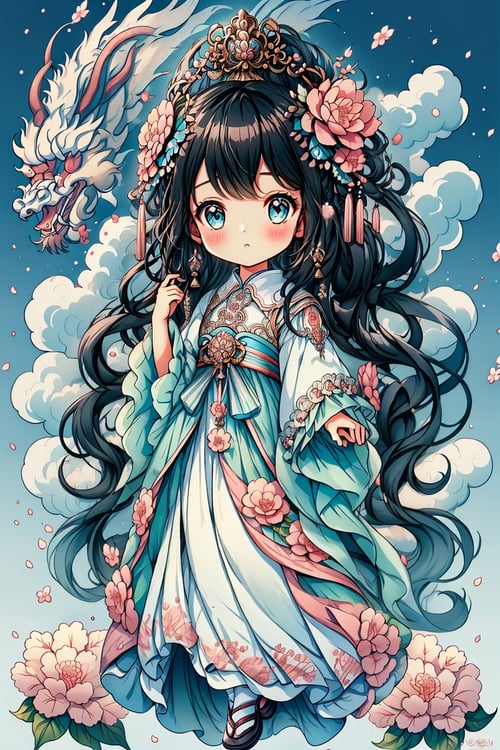 蔚蓝Blue可爱中国龙(插画) by 蔚蓝Blue on Tensor.Art