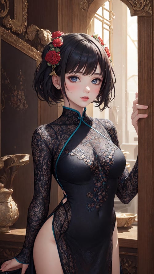 Tutu’s sexy uniform (lace semi-transparent cheongsam)/图图的情趣制服(蕾丝半透旗袍) by zhaotutu on Tensor.Art