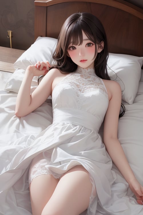 Make girl in white dress lie on white bed by bbd10615 on Tensor.Art
