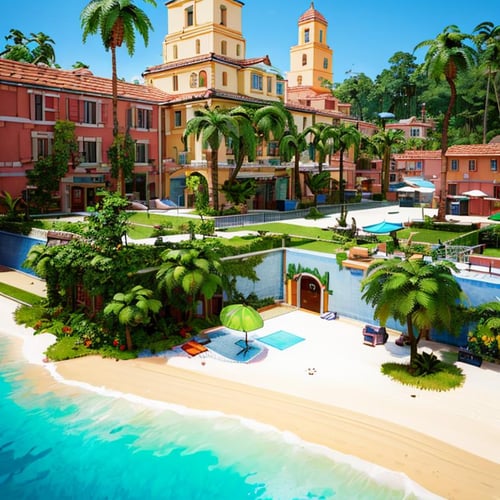 Tropical Buildings (Delfino Plaza, Super Mario Sunshine) [SDXL & SD1.5] by Citron Legacy on Tensor.Art