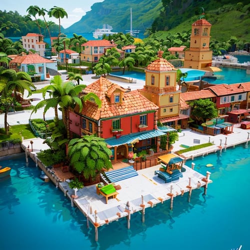 Tropical Buildings (Delfino Plaza, Super Mario Sunshine) [SDXL & SD1.5] by Citron Legacy on Tensor.Art