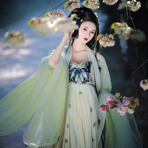 x绿色绣花汉服|古风国风|传统服饰|F.1 by OpenArt on Tensor.Art