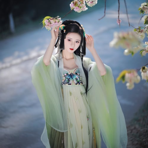 x绿色绣花汉服|古风国风|传统服饰|F.1 by OpenArt on Tensor.Art