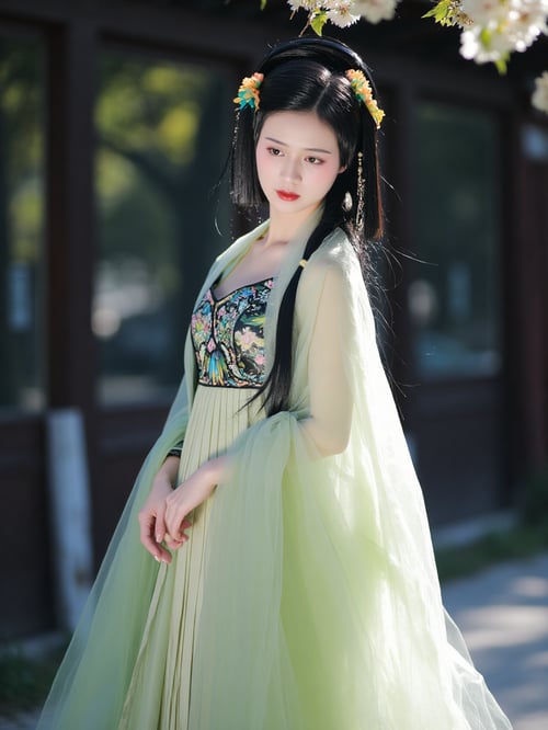 Ai绿色绣花汉服|古风国风|传统服饰|F.1 by OpenAI on Tensor.Art