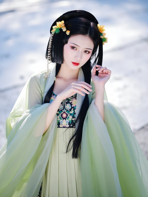 Ai绿色绣花汉服|古风国风|传统服饰|F.1 by OpenAI on Tensor.Art