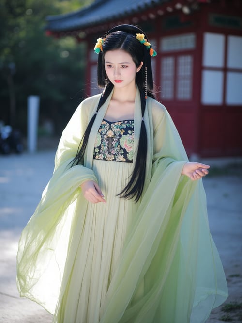 Ai绿色绣花汉服|古风国风|传统服饰|F.1 by OpenAI on Tensor.Art