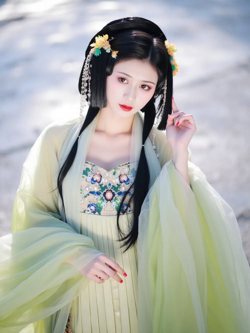 Ai绿色绣花汉服|古风国风|传统服饰|F.1 by OpenAI on Tensor.Art