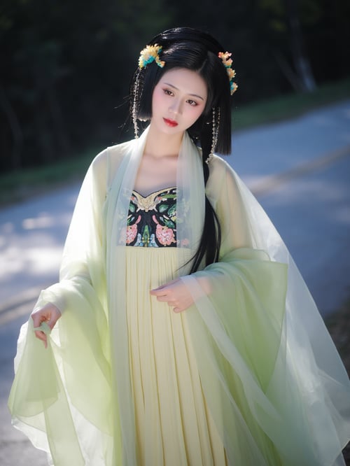 Ai绿色绣花汉服|古风国风|传统服饰|F.1 by OpenAI on Tensor.Art