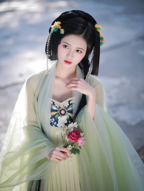 Ai绿色绣花汉服|古风国风|传统服饰|F.1 by OpenAI on Tensor.Art