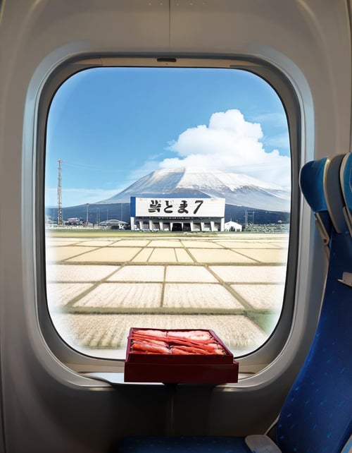 新幹線車内 、駅弁 、日本の風景 / Inside shinkansen , Ekiben , Japanese train window view by mutukazuki on Tensor.Art