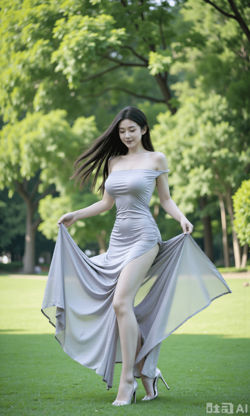 X一字肩露背抽褶连衣裙 by DeepBlue藍心 on Tensor.Art