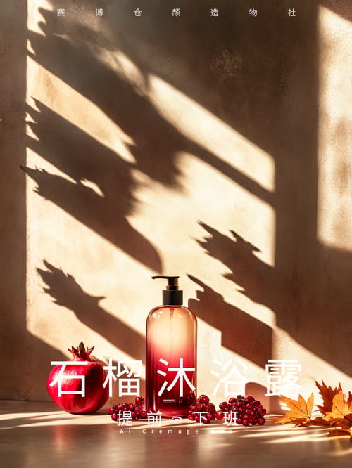 石榴沐浴露，馥郁芬芳产品摄影 by 毒法师 on Tensor.Art
