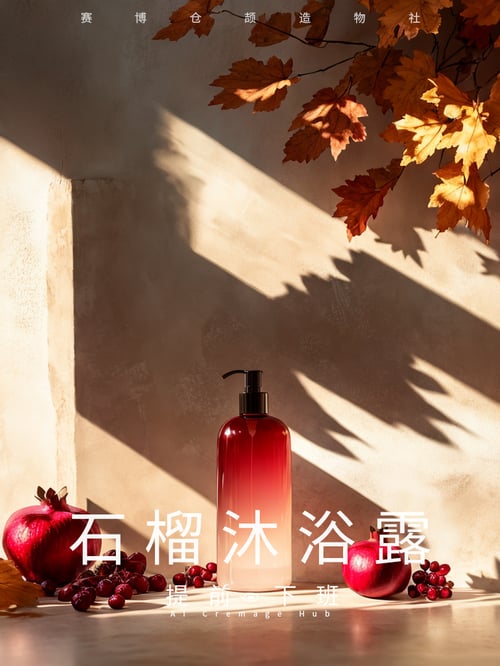 石榴沐浴露，馥郁芬芳产品摄影 by 毒法师 on Tensor.Art