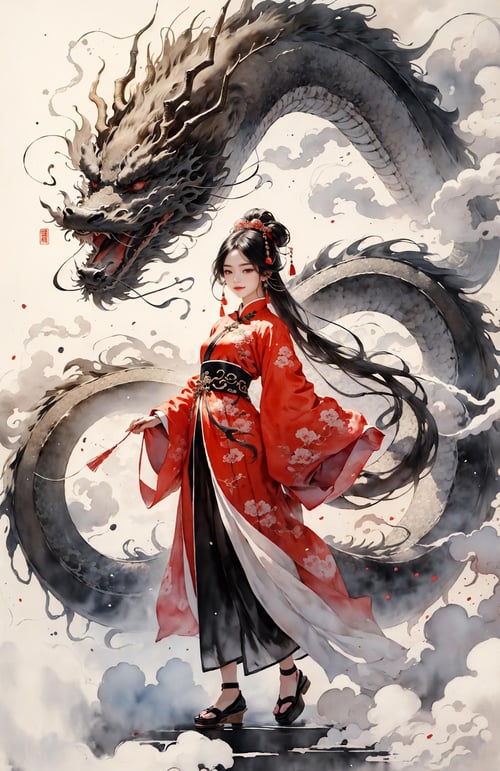 绪儿-水墨龙 Chinese dragon by B站绪儿已成精 on Tensor.Art