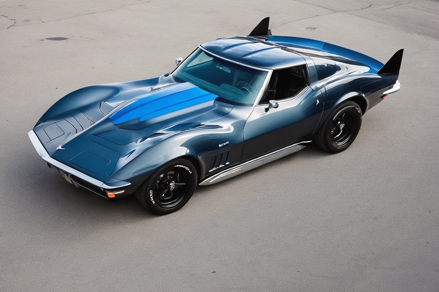 Photo of a Car, stingray, expensive, grey and blue theme, c 10.0, h 640, usa, ny, black wings instead of arms
