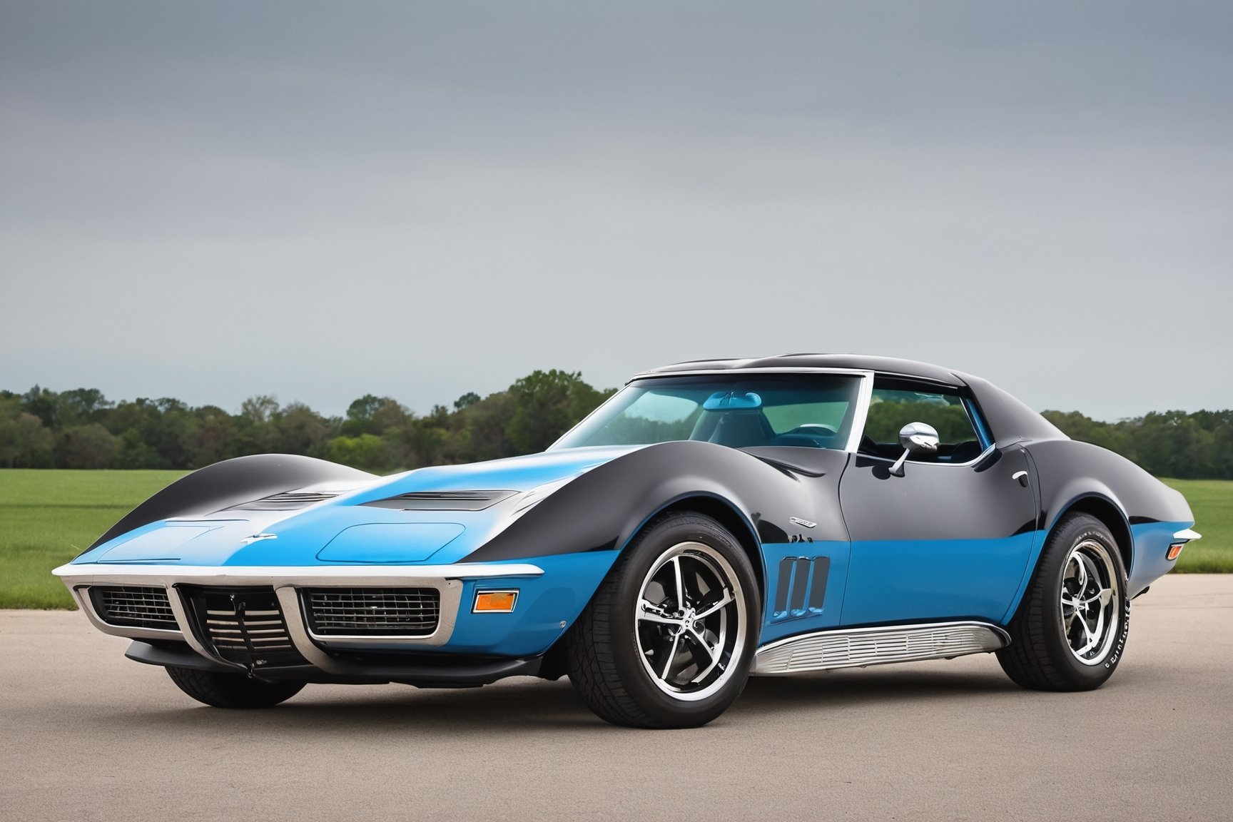 Photo of a Car, stingray, expensive, grey and blue theme, c 10.0, h 640, usa, ny, black wings instead of arms