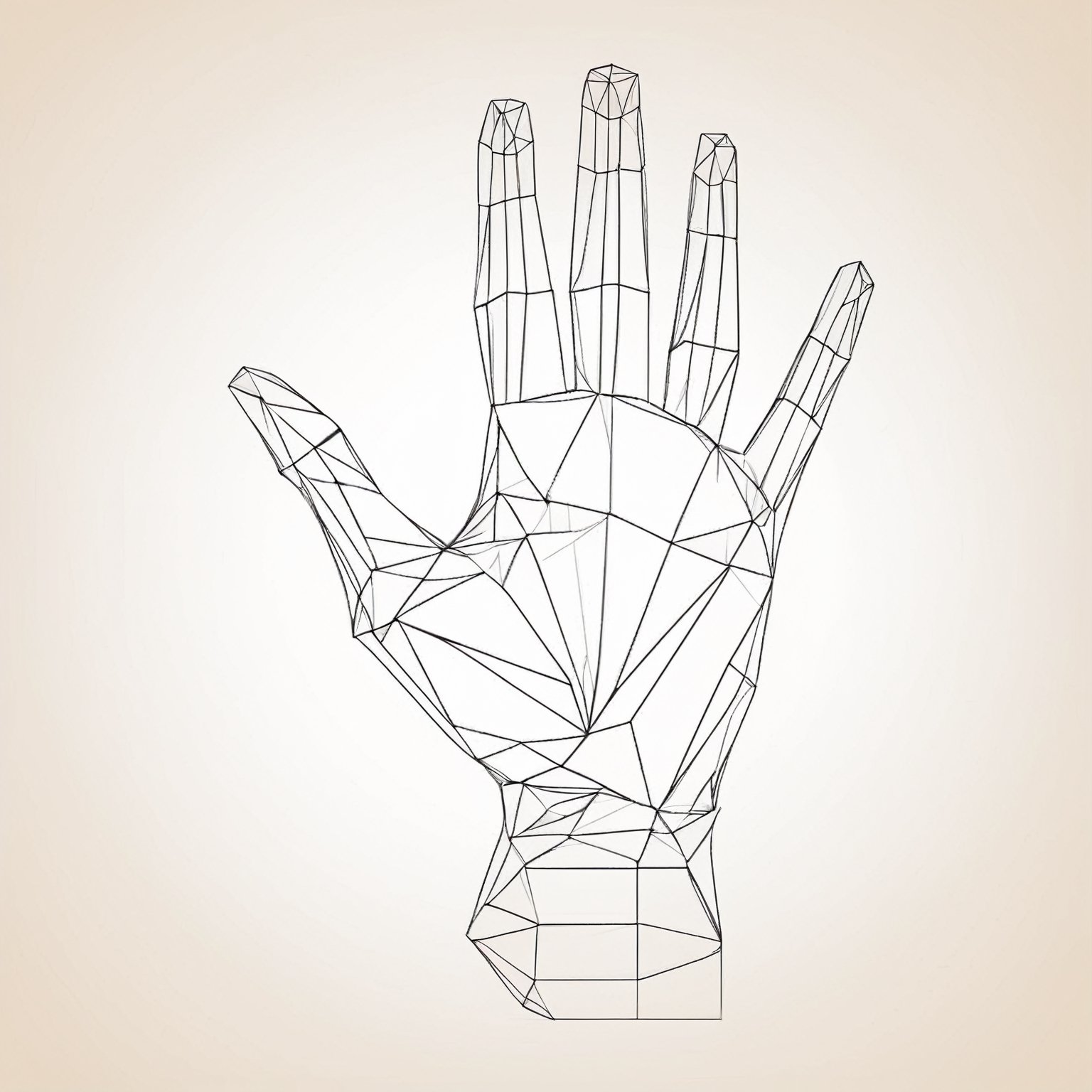 HUMAN PALM OR WRIST. ISOLATED BLACK VECTOR ILLUSTRATION IN LOW-POLY STYLE ON A WHITE BACKGROUND. THE DRAWING OF HAND CONSISTS OF THIN LINES AND DOTS. POLYGONAL IMAGE ON TOPIC OF ANATOMY. LOW POLY EPS