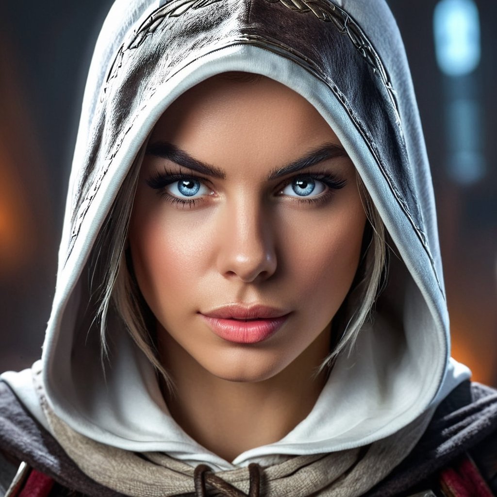 Female, woman, assassin creed, assassin, face close up, beautiful face, adorable face, cute face, Closeup, hoodie on head, lovely face, historical portrait
UHD, HDR, Ultra High quality details,8k