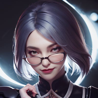 1girl, 8k , realistic, photorealistic ,  (masterpiece), (best quality:1.2), absurdres, intricate details , (highly detailed skin:1.2), wearing glasses, plain background
white hair, eyes_half-closed, tattos  , wearing leather ,highly detailed fingers, modern clothes , soft smooth lighting, ,3DMM, cybernetics armor, plain background, school uniform,