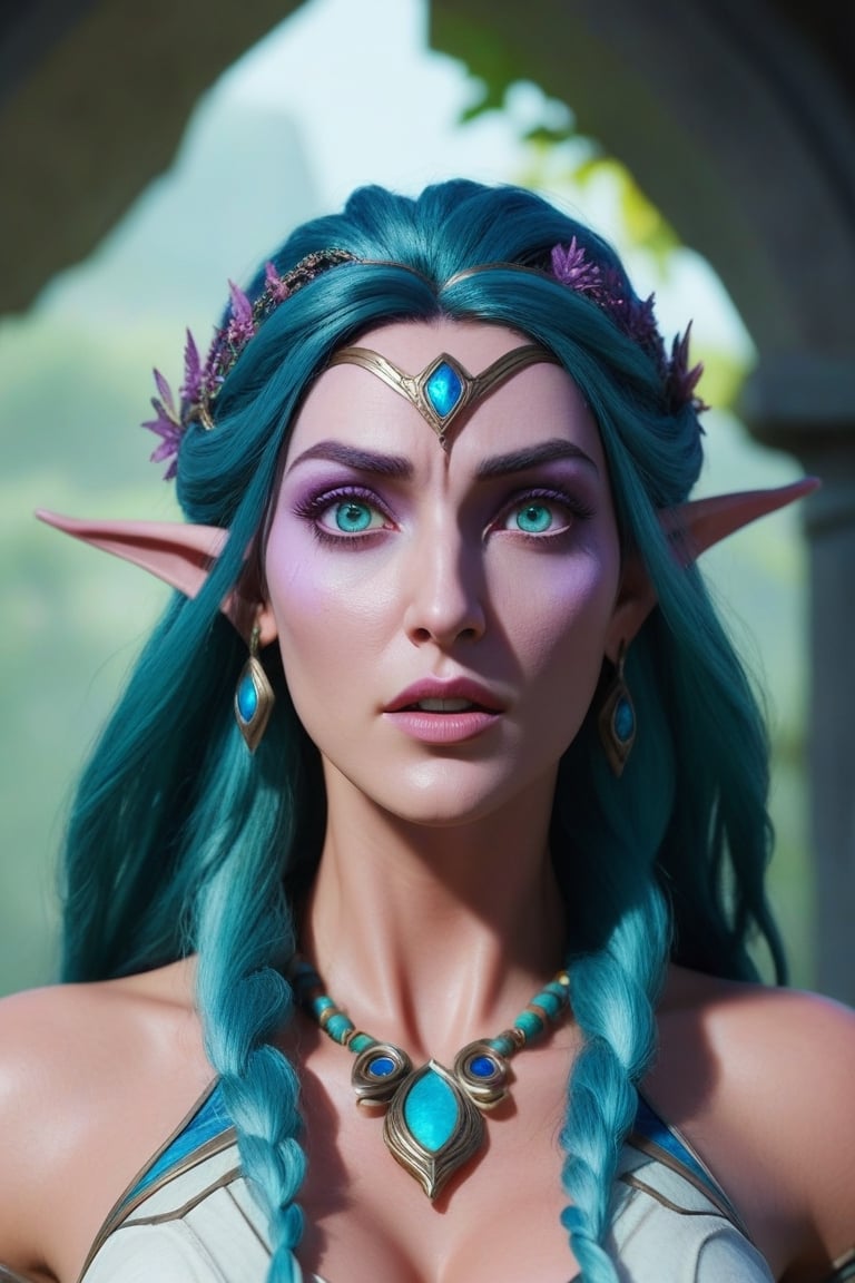 score_9,score_8_up,score_7_up, solo, tyrande_whisperwind, shocked face, looking to viewer, perfect face, detailed_eyes, fullbody shot,