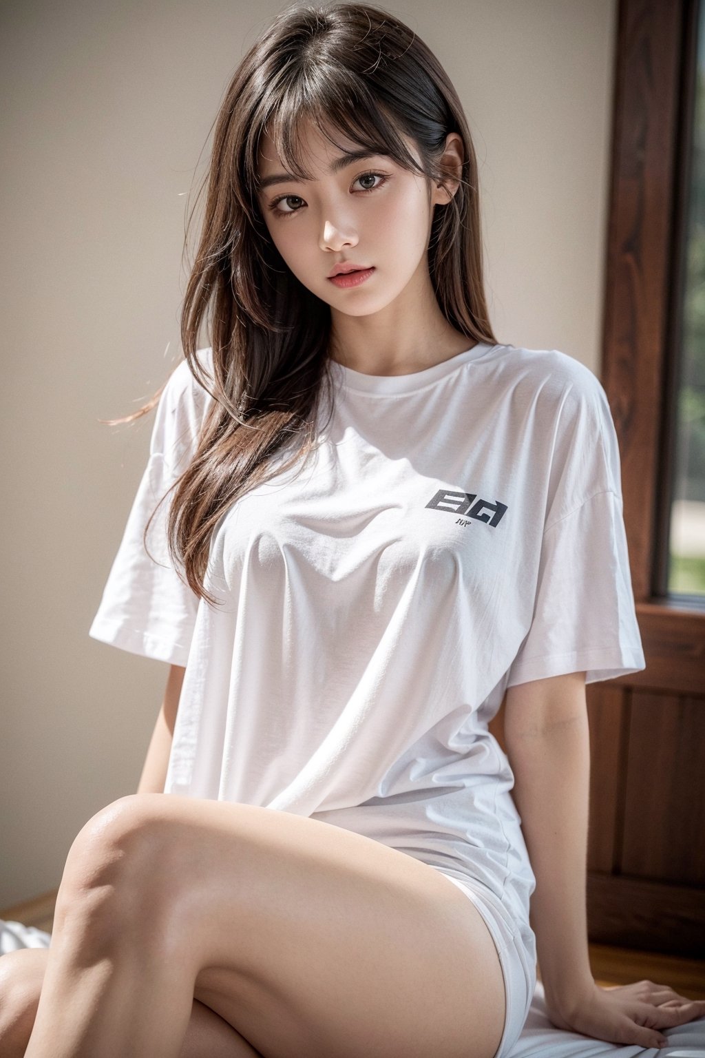 ultra detailed, very cute girl,wearing a t shirt,bottomless