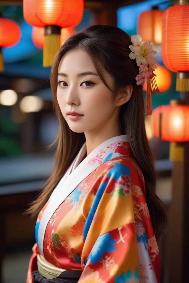 A breathtakingly beautiful Japanese girl with delicate facial features and an alluring figure. She wears a vibrant yukata with intricate floral patterns, the folds accentuating her feminine curves. Long flowing hair adorned with festival accessories. Radiant skin glowing in the warm festival lights. Highly detailed,
, photorealistic:1.3, best quality, masterpiece,MikieHara