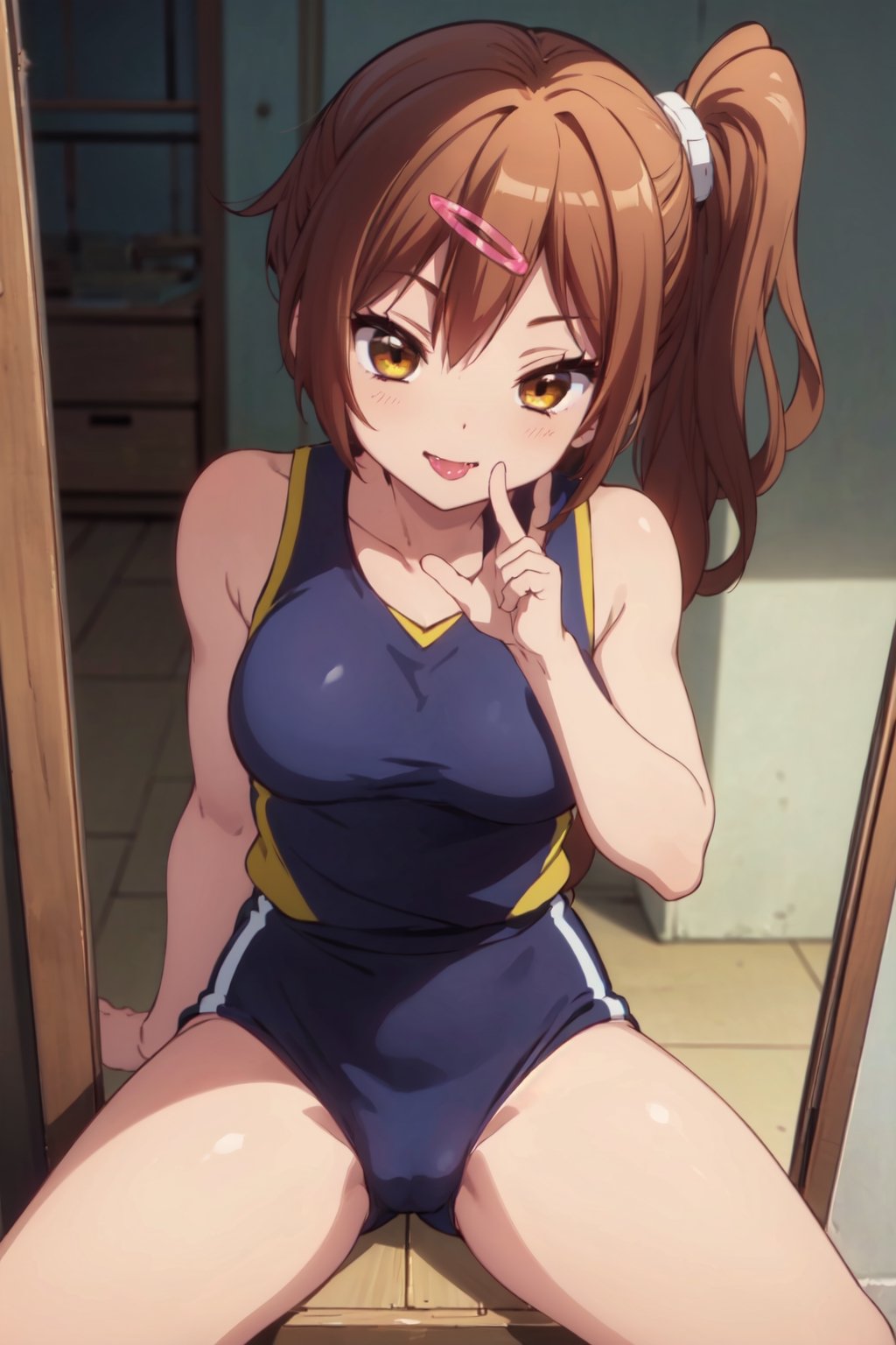 asterpeace, best quality, highres ,girl,solo,narrow_waist, thighs,perfect face,spread_legs,flirty,charming,perfect light.

boichi anime style.breasts,ayase aragaki, volleyball uniform,heavy_breathing,smile. from_above , side_ponytail,  mirror, smile, selfie with mobile, perfect eyes, seductive eyes, seductive smile, seductive pose, looking at the viewer, sexy poses',1 girl,se, Fellatio Gesture,saliva_trail ,boichi anime style