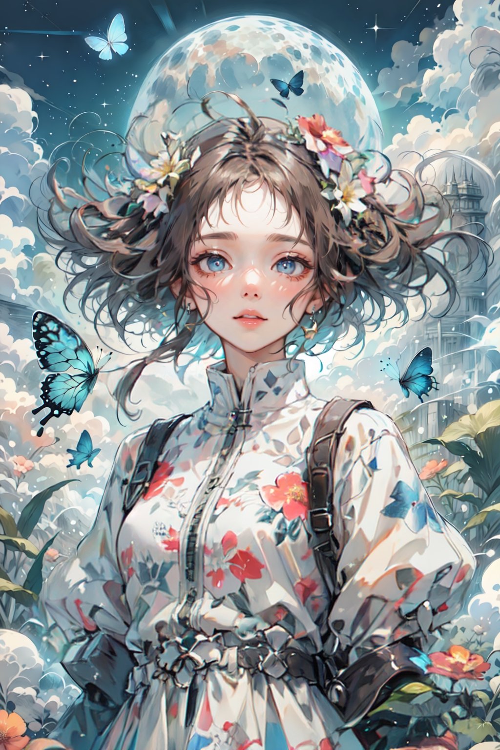 Maximalism, masterpiece, top quality, 8k, high resolution, super detailed, absurd, vivid contrast, insanely detailed,
BREAK
1girl, (Beautiful face, brightly colored shining eyes, clear skin, shiny hair: 1.2),
BREAK
(Flowers, butterflies, wind, moon:1.3)
BREAK
(Full-length composition:1.4),girl, CrclWc,dragonbaby