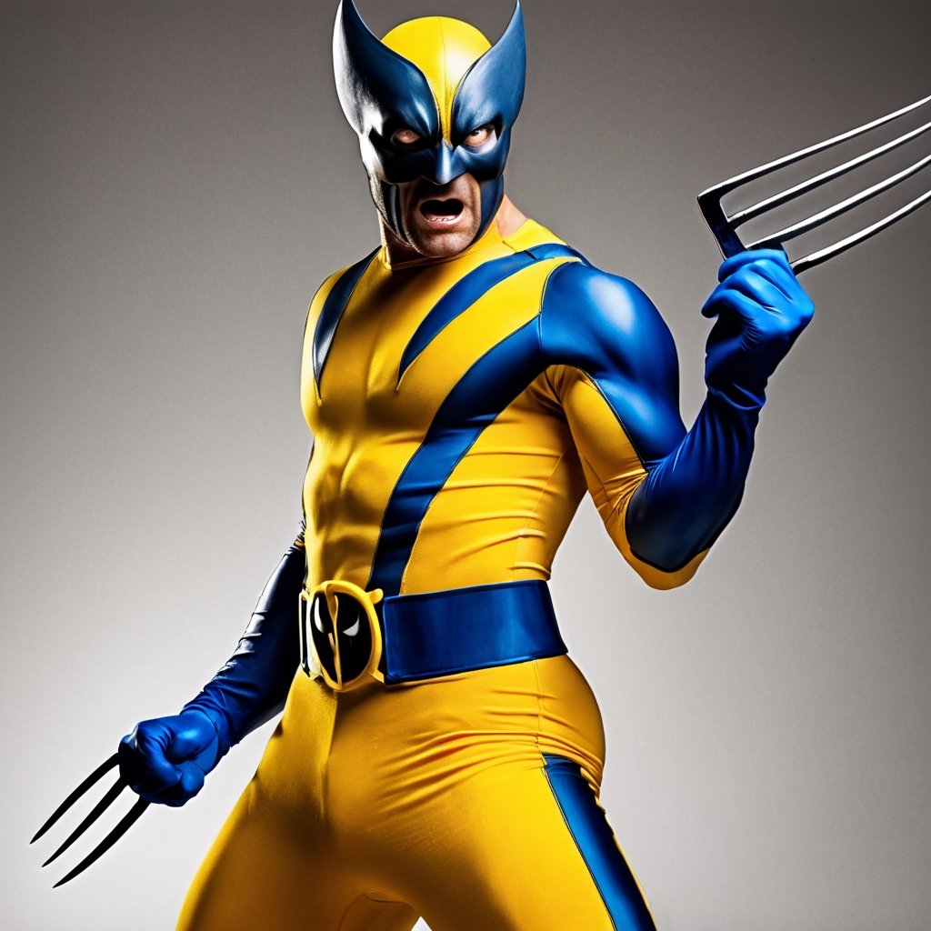 Wolverine, LoganHowlett, W0lverine, mask, yellow bodysuit, blue gloves, IronClaws,