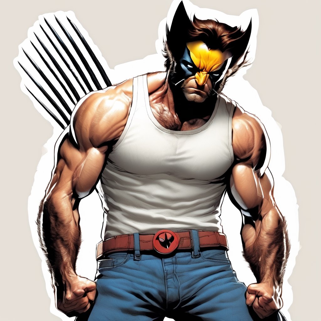 Wolverine, LoganHowlett, W0lverine, sideburns, body hair, pointed hair, White tanktop, Jeans,